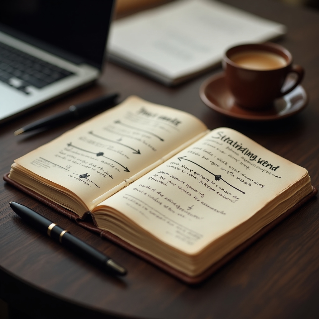Cuaderno con anotaciones sobre planificación estratégica sobre un escritorio